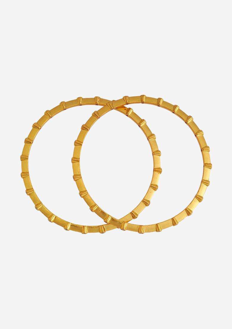 Set of 2 92.5 Pure Silver Gold-Plated Stones Temple Bangles for Women | Traditional Temple Jewellery for Wedding & Festive Wear | Gift for Her - Indya