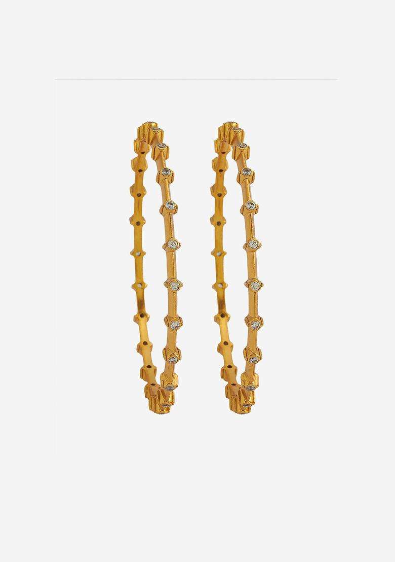 Gold-Plated Embellished Bridal Set of 2 92.5 Silver Stones Temple Bangles for Women | Traditional Temple Jewellery for Wedding & Festive Wear | Gift for Her - Indya