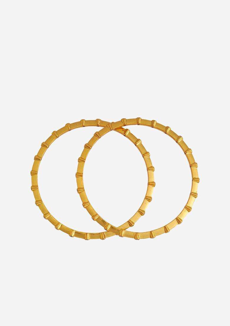 Gold-Plated Embellished Bridal Set of 2 92.5 Silver Stones Temple Bangles for Women | Traditional Temple Jewellery for Wedding & Festive Wear | Gift for Her - Indya