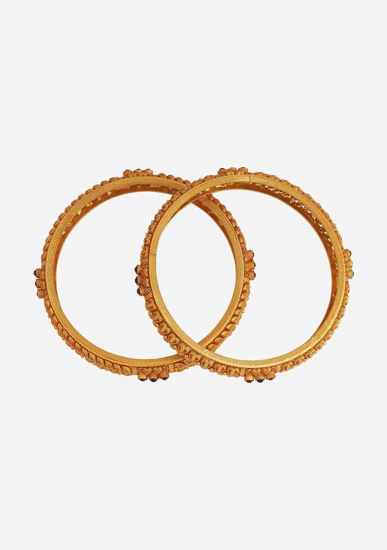 Set of 2 Gold-Plated Stone-Studded Bangles for Women | Traditional Temple Jewellery for Wedding & Festive Wear | Gift for Her - Indya