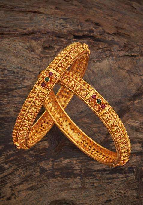 Set of 2 Gold-Plated Stone-Studded Bangles for Women | Traditional Temple Jewellery for Wedding & Festive Wear | Gift for Her
