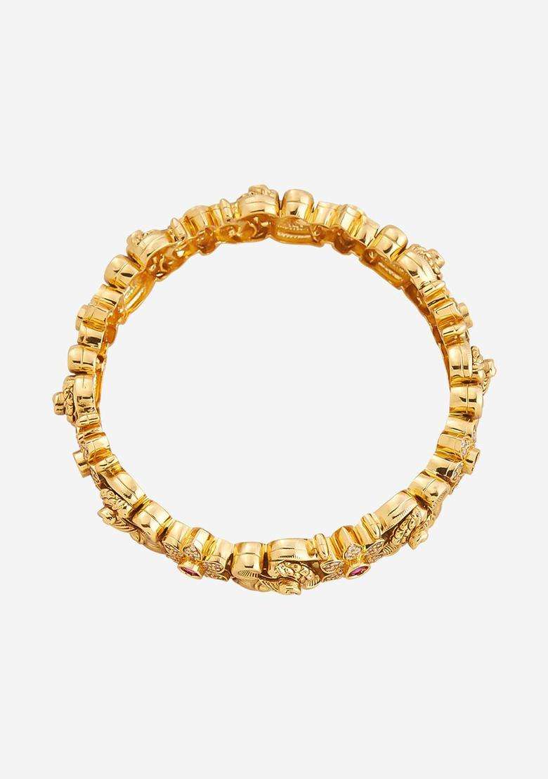 Gold-Plated Embellished Bridal Red Bangle for Women | Traditional Temple Jewellery for Wedding & Festive Wear | Gift for Her - Indya