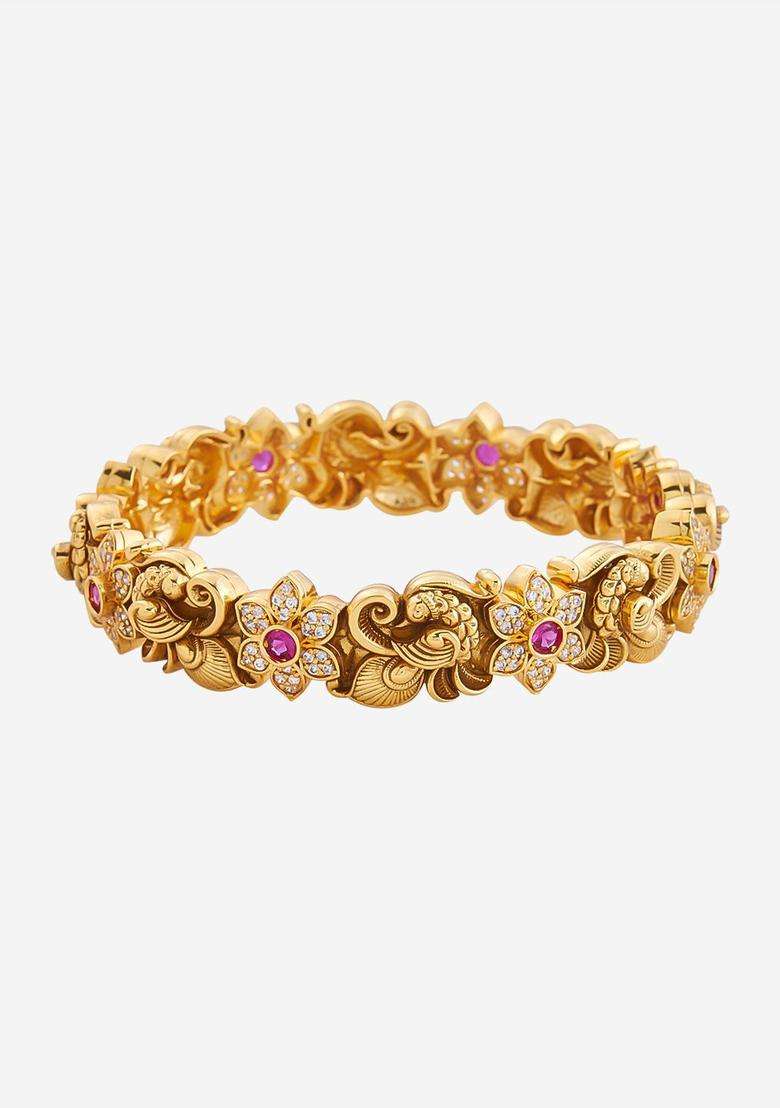 Gold-Plated Embellished Bridal Red Bangle for Women | Traditional Temple Jewellery for Wedding & Festive Wear | Gift for Her - Indya