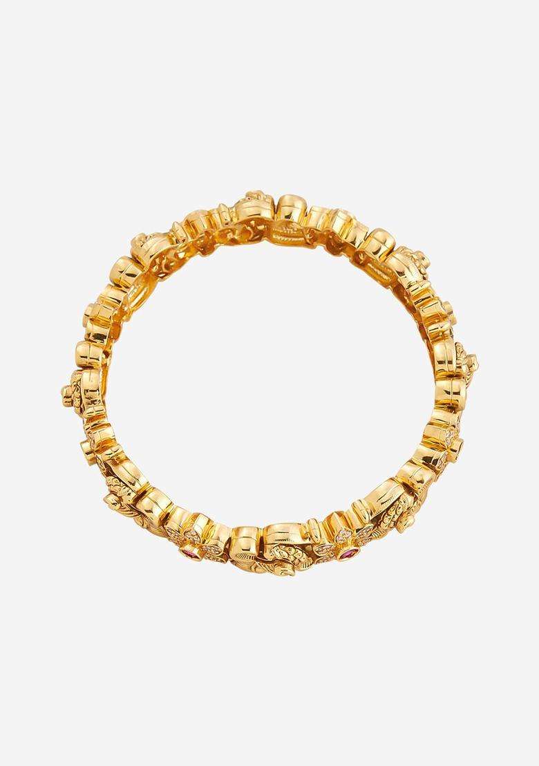 Gold-Plated Embellished Bridal Red Bangle for Women | Traditional Temple Jewellery for Wedding & Festive Wear | Gift for Her - Indya