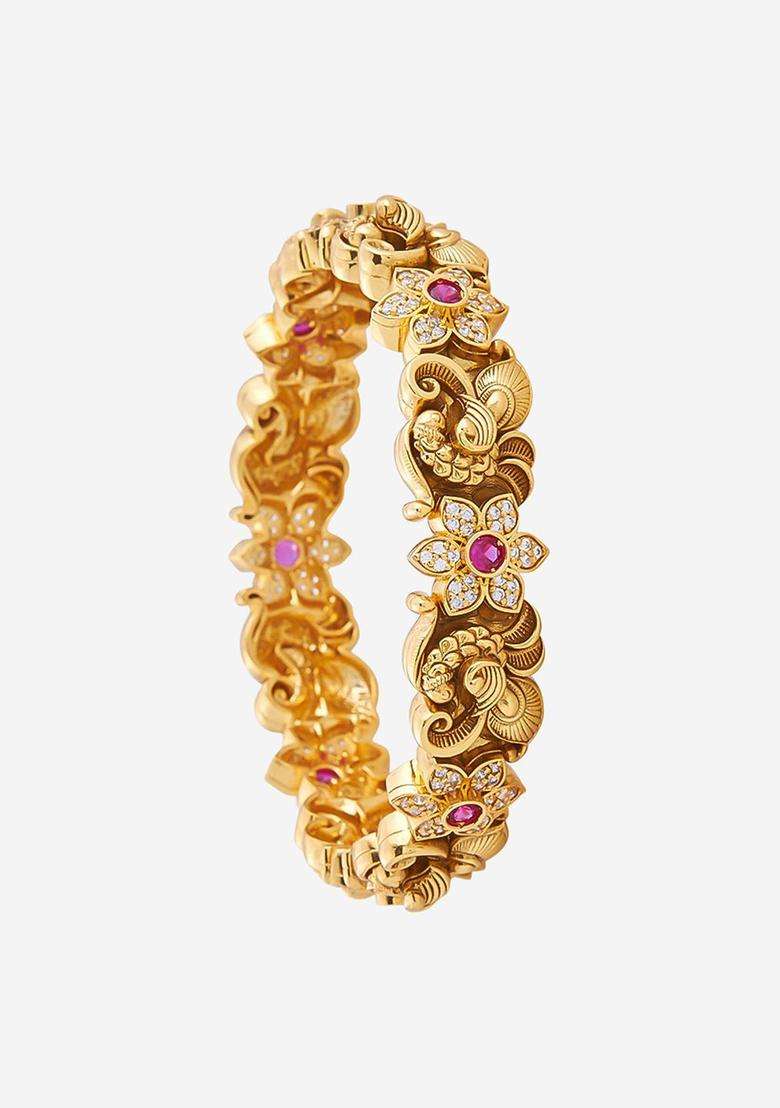 Gold-Plated Embellished Bridal Red Bangle for Women | Traditional Temple Jewellery for Wedding & Festive Wear | Gift for Her - Indya