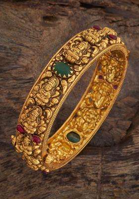 92.5 Sterling Silver Gold-Plated Stones Studded Temple Bangle for Women | Traditional Temple Jewellery for Wedding & Festive Wear | Gift for Her