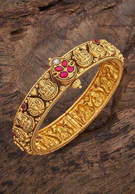 Embellished Bridal Red & White Gold-Plated Temple Bangle for Women | Traditional Temple Jewellery for Wedding & Festive Wear | Gift for Her