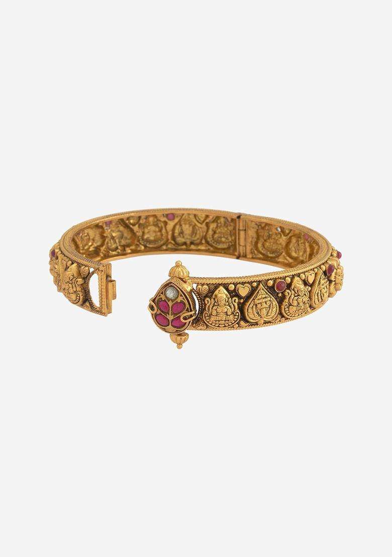 Embellished Bridal Red & White Gold-Plated Temple Bangle for Women | Traditional Temple Jewellery for Wedding & Festive Wear | Gift for Her - Indya