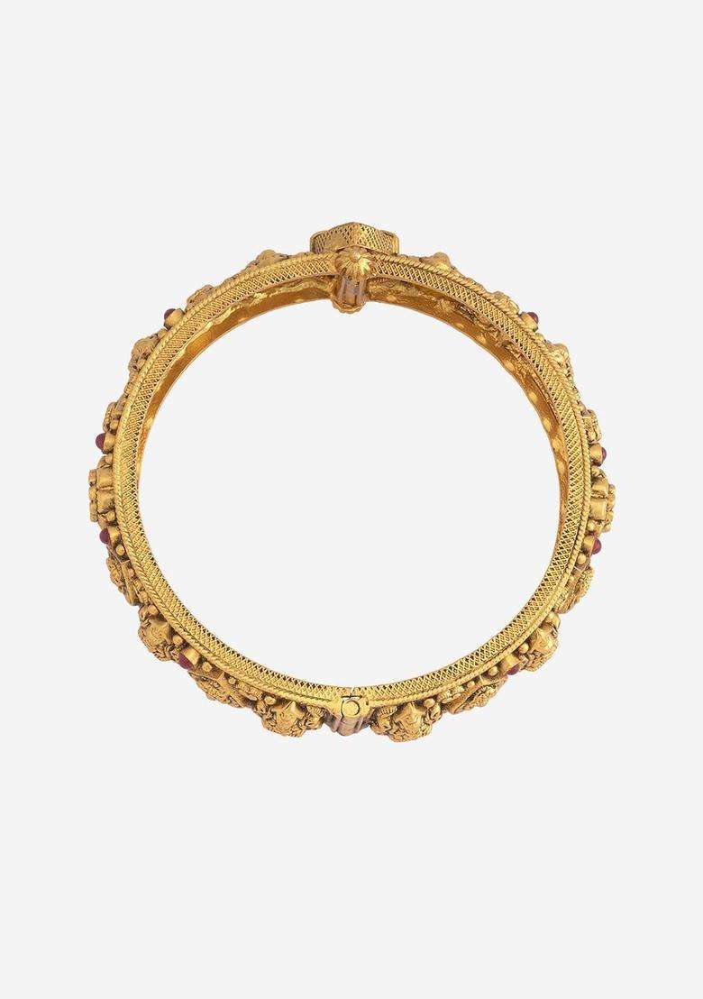 Embellished Bridal Red & White Gold-Plated Temple Bangle for Women | Traditional Temple Jewellery for Wedding & Festive Wear | Gift for Her - Indya