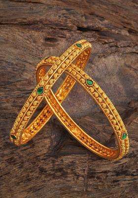 Embellished Bridal 92.5 Pure Silver Gold-Plated Temple Bangle for Women | Traditional Temple Jewellery for Wedding & Festive Wear | Gift for Her