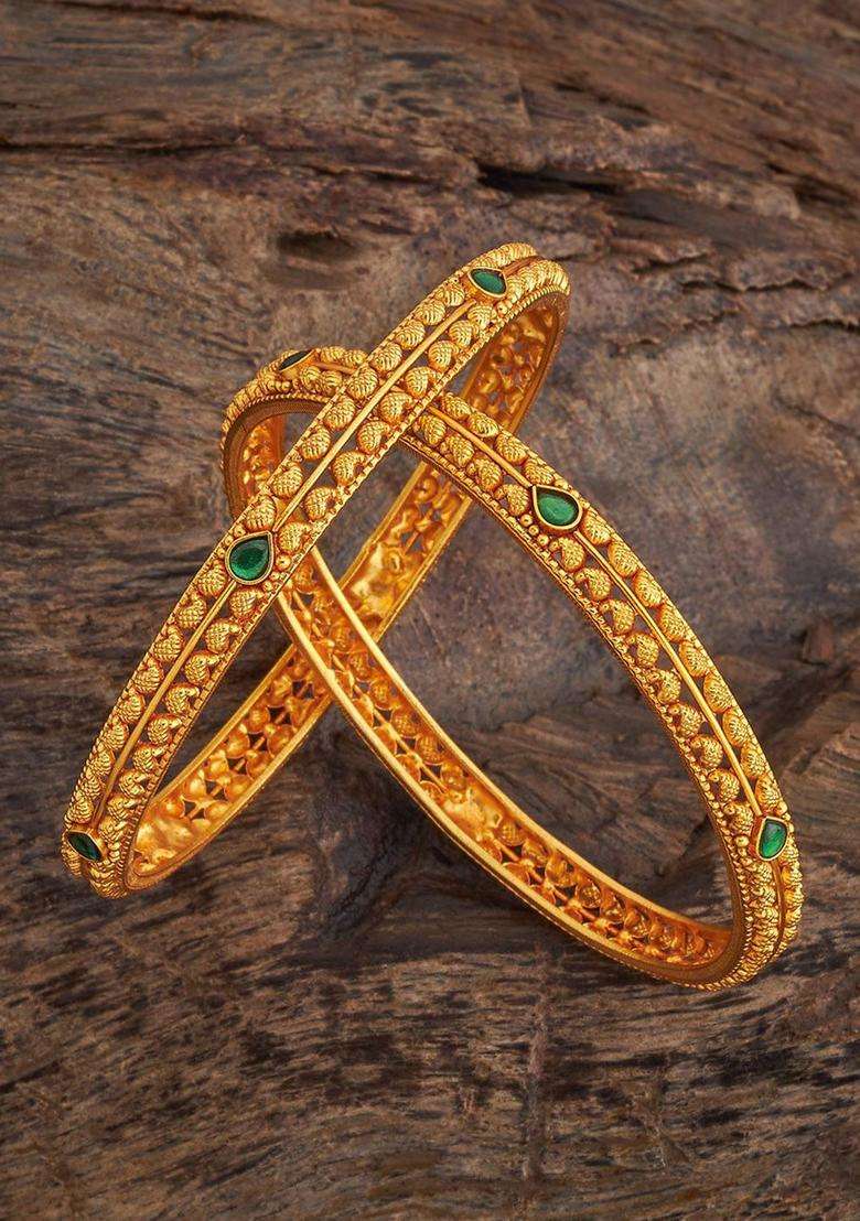 Embellished Bridal 92.5 Pure Silver Gold-Plated Temple Bangle for Women | Traditional Temple Jewellery for Wedding & Festive Wear | Gift for Her - Indya