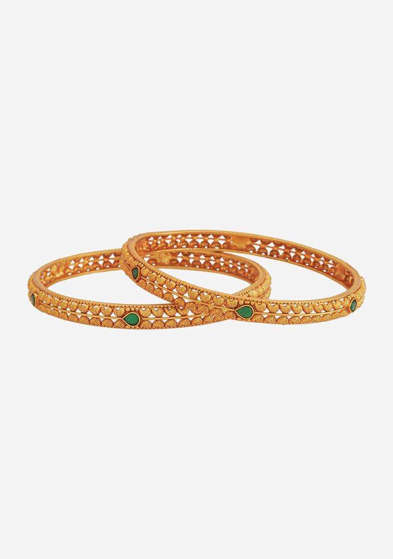 Embellished Bridal 92.5 Pure Silver Gold-Plated Temple Bangle for Women | Traditional Temple Jewellery for Wedding & Festive Wear | Gift for Her - Indya
