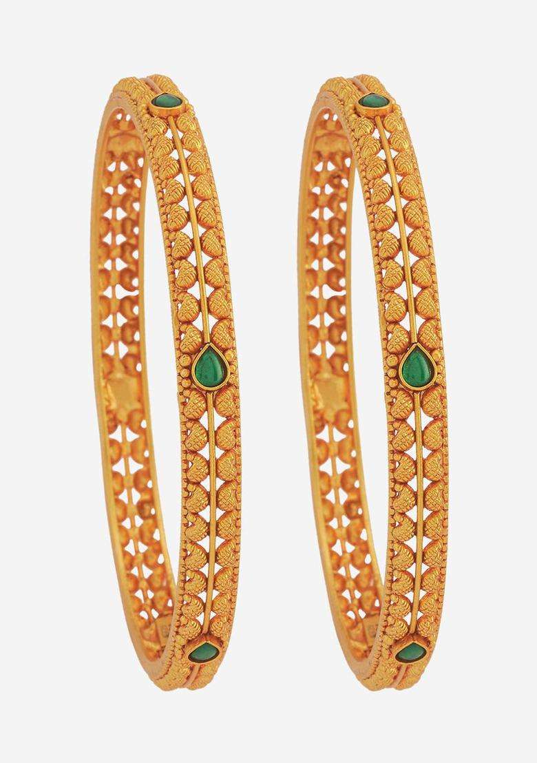 Embellished Bridal 92.5 Pure Silver Gold-Plated Temple Bangle for Women | Traditional Temple Jewellery for Wedding & Festive Wear | Gift for Her - Indya