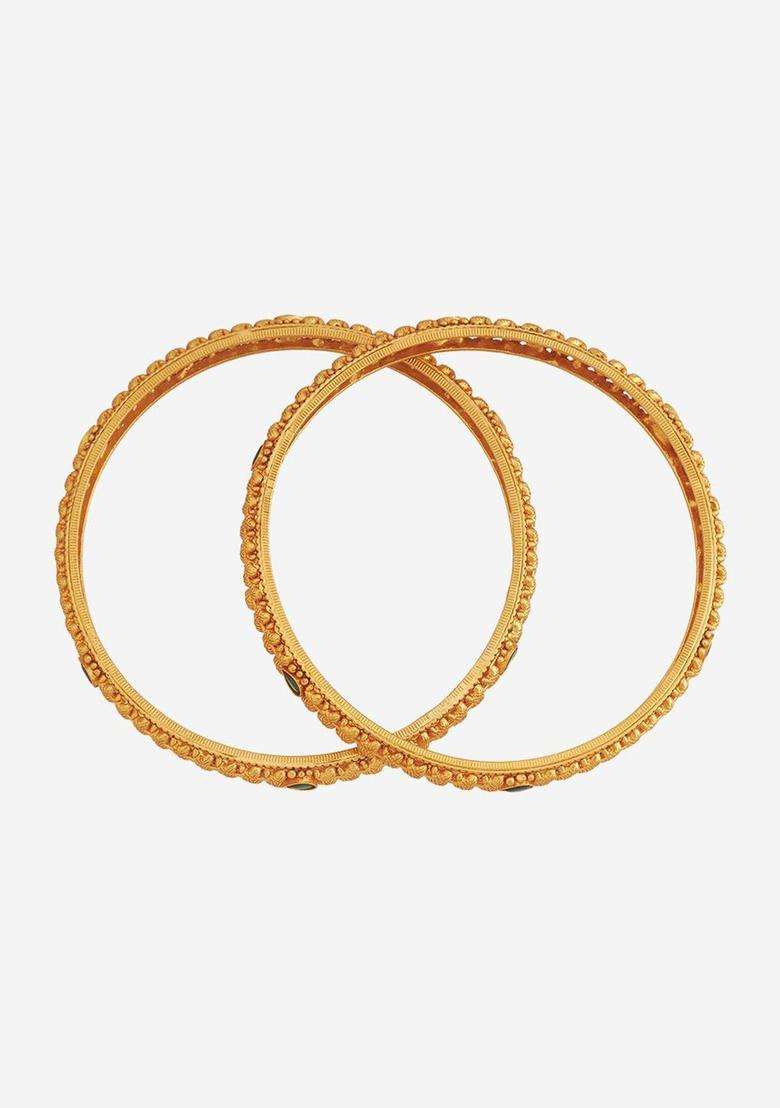 Embellished Bridal 92.5 Pure Silver Gold-Plated Temple Bangle for Women | Traditional Temple Jewellery for Wedding & Festive Wear | Gift for Her - Indya