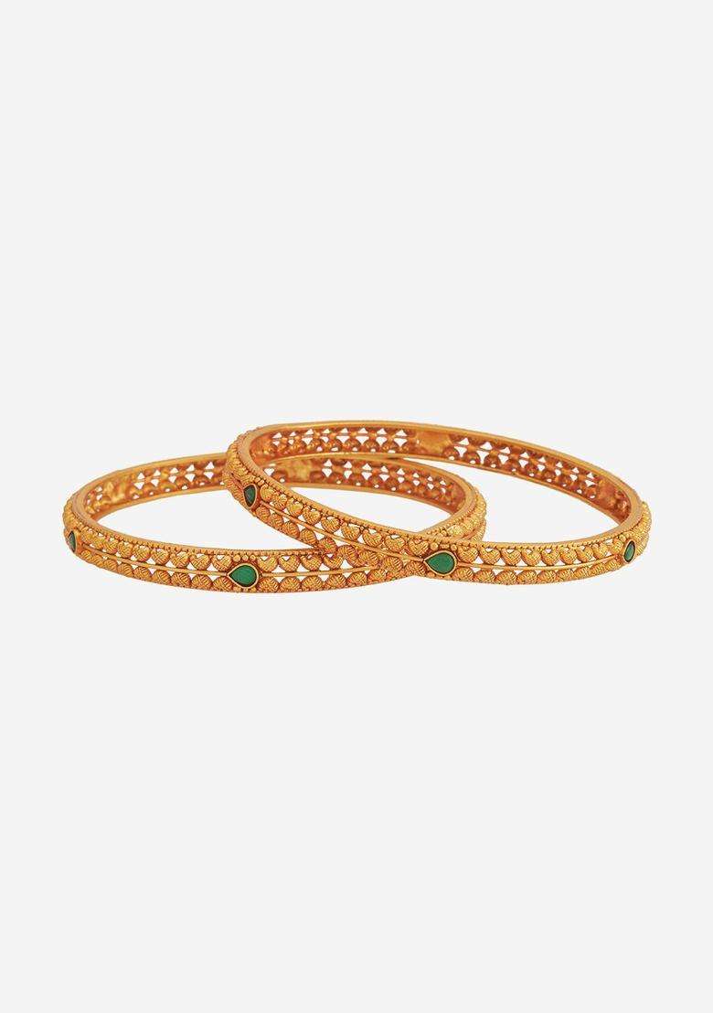 Embellished Bridal Green Gold-Plated 92.5 Silver Temple Bangle for Women | Traditional Temple Jewellery for Wedding & Festive Wear | Gift for Her - Indya
