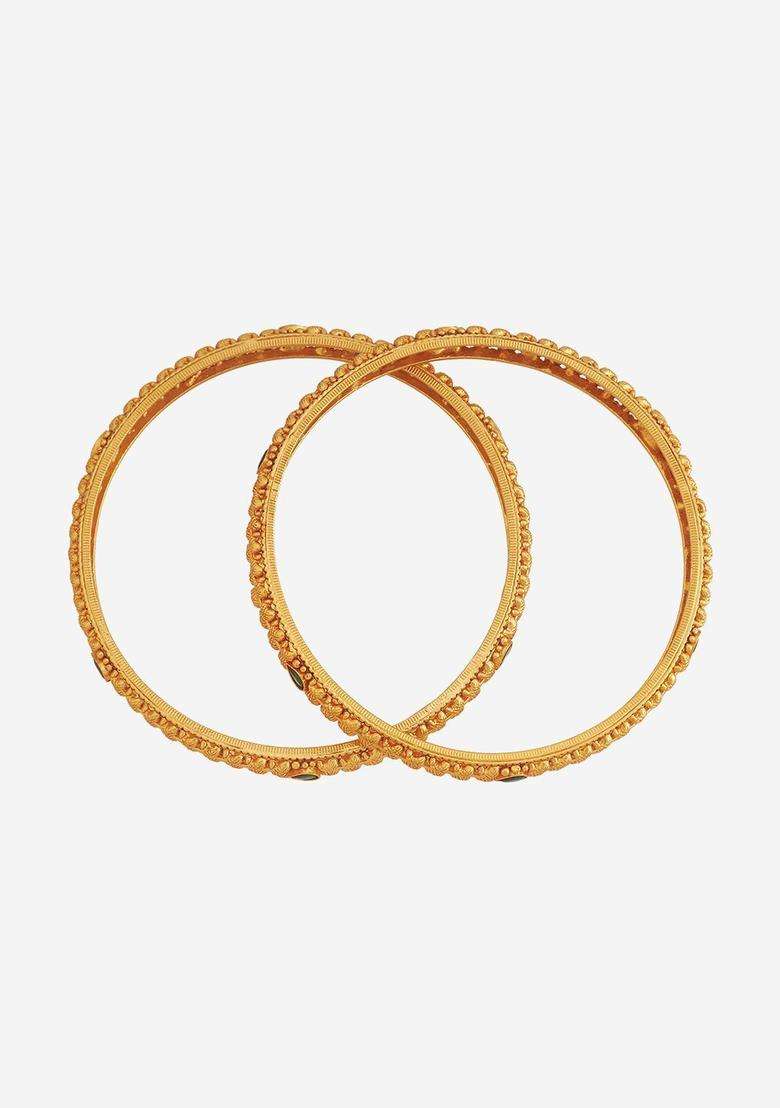 Embellished Bridal Green Gold-Plated 92.5 Silver Temple Bangle for Women | Traditional Temple Jewellery for Wedding & Festive Wear | Gift for Her - Indya