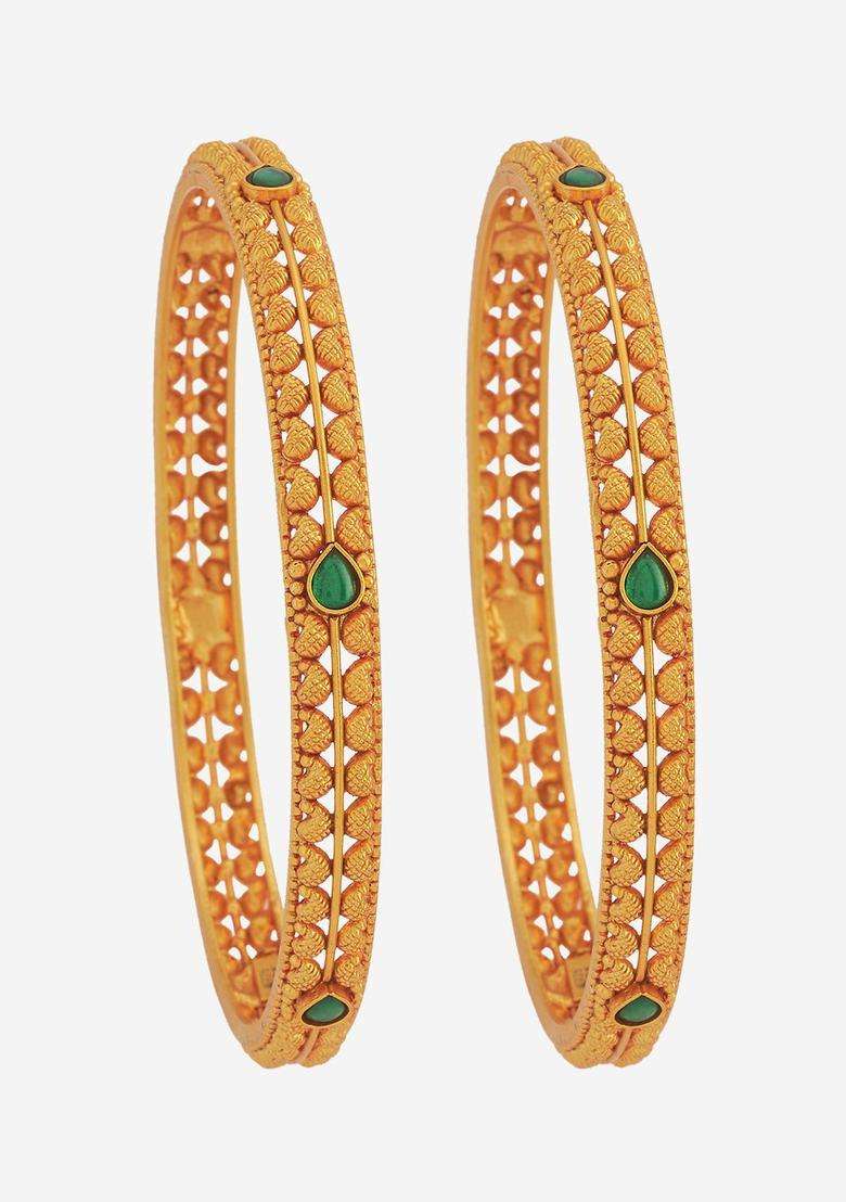 Embellished Bridal Green Gold-Plated 92.5 Silver Temple Bangle for Women | Traditional Temple Jewellery for Wedding & Festive Wear | Gift for Her - Indya