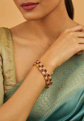 Embellished Bridal Set of 2 92.5 Gold-Plated Bangles for Women | Traditional Temple Jewellery for Wedding & Festive Wear | Gift for Her