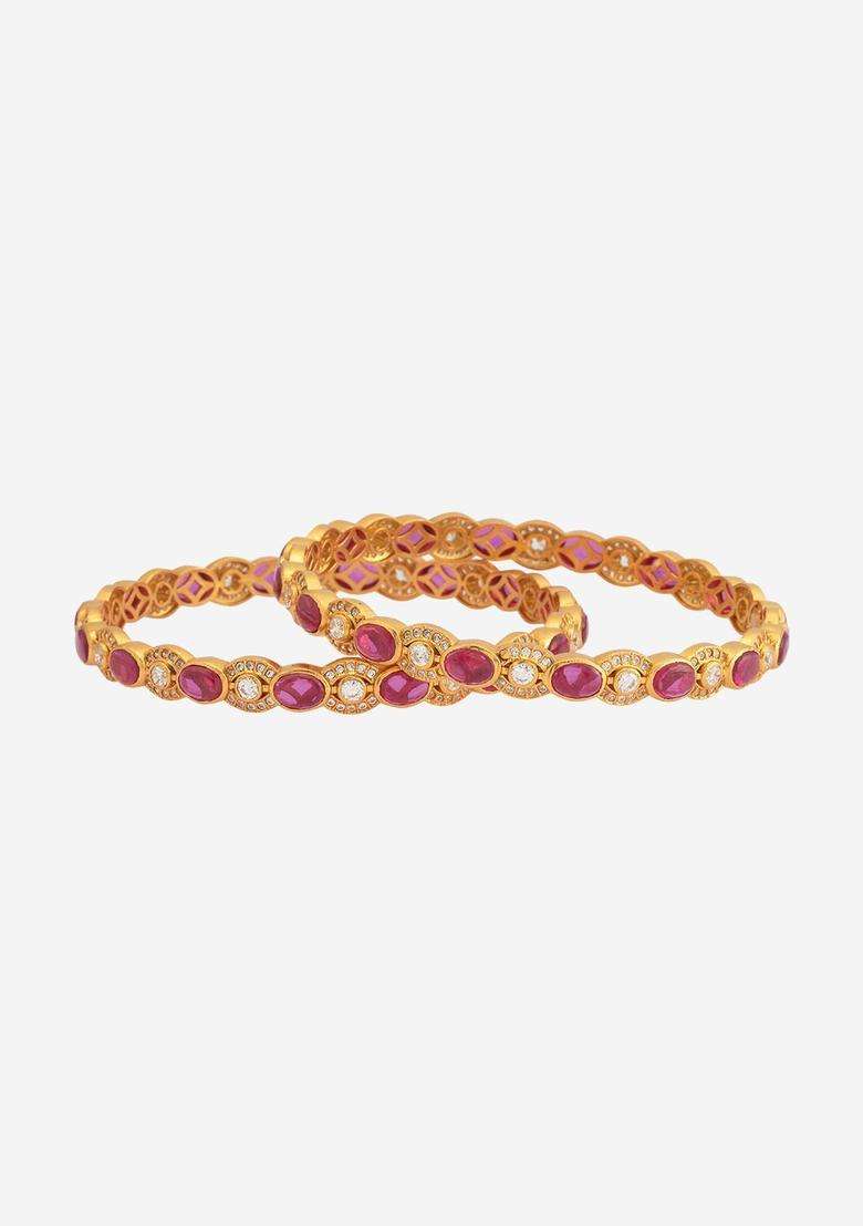 Embellished Bridal Set of 2 92.5 Gold-Plated Bangles for Women | Traditional Temple Jewellery for Wedding & Festive Wear | Gift for Her - Indya