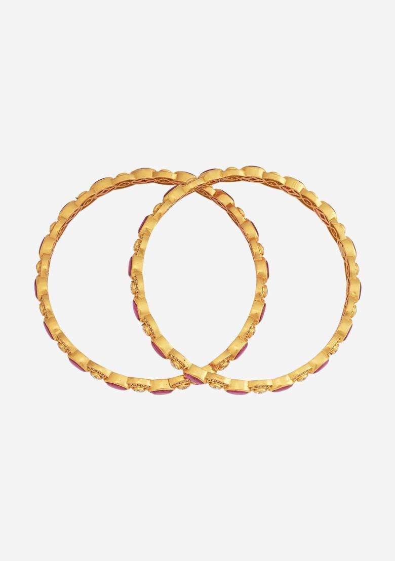 Embellished Bridal Set of 2 92.5 Gold-Plated Bangles for Women | Traditional Temple Jewellery for Wedding & Festive Wear | Gift for Her - Indya