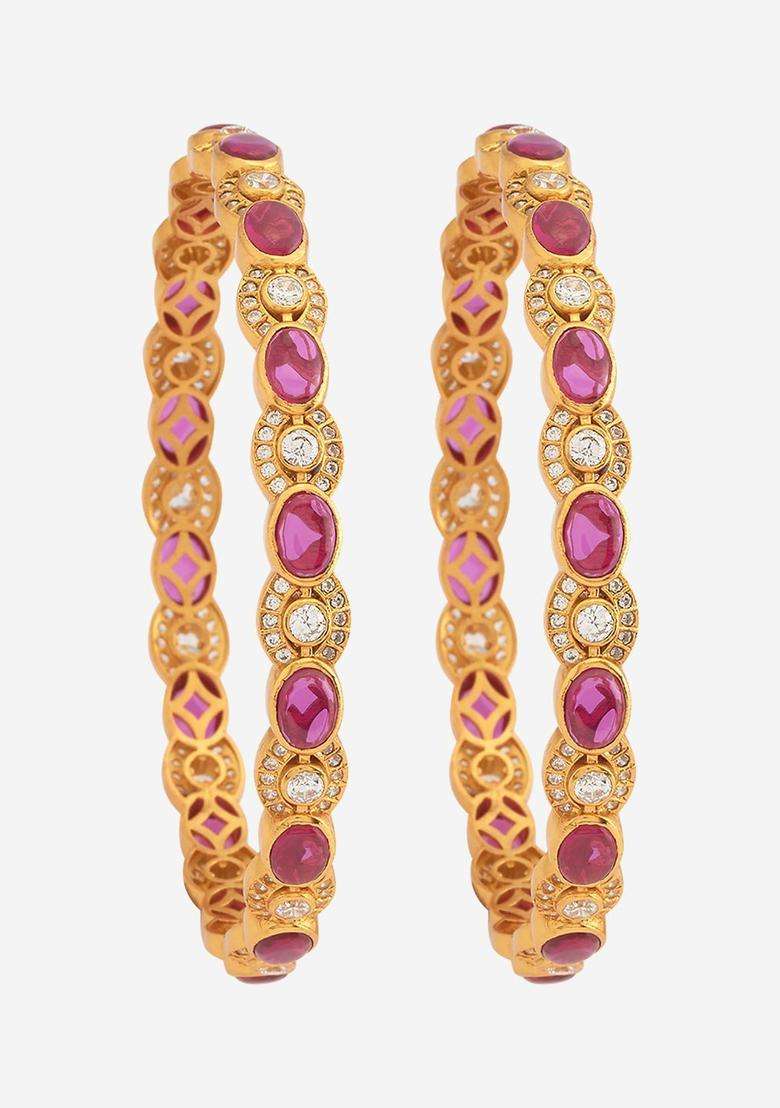 Embellished Bridal Set of 2 92.5 Gold-Plated Bangles for Women | Traditional Temple Jewellery for Wedding & Festive Wear | Gift for Her - Indya