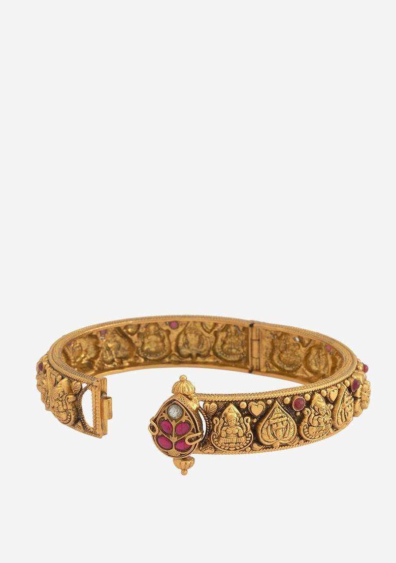 Embellished Bridal 92.5 Gold-Plated Bangle for Women | Traditional Temple Jewellery for Wedding & Festive Wear | Gift for Her - Indya