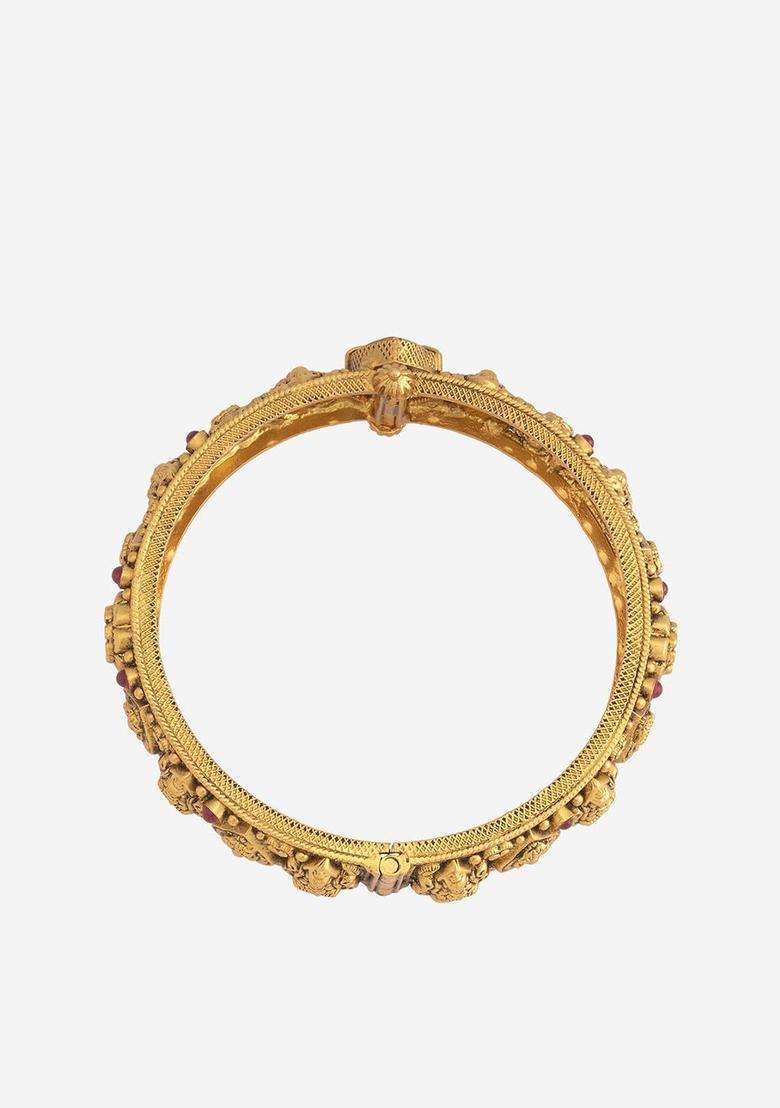Embellished Bridal 92.5 Gold-Plated Bangle for Women | Traditional Temple Jewellery for Wedding & Festive Wear | Gift for Her - Indya