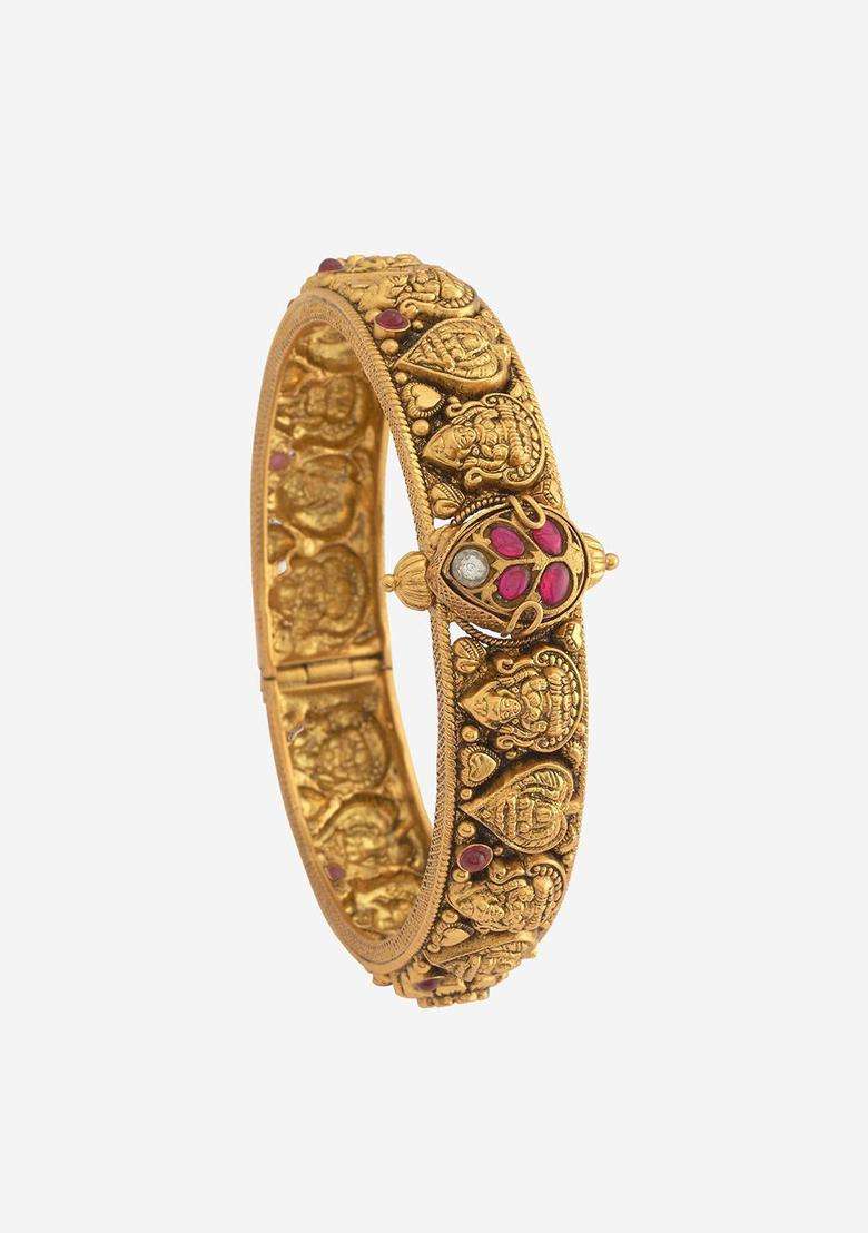 Embellished Bridal 92.5 Gold-Plated Bangle for Women | Traditional Temple Jewellery for Wedding & Festive Wear | Gift for Her - Indya