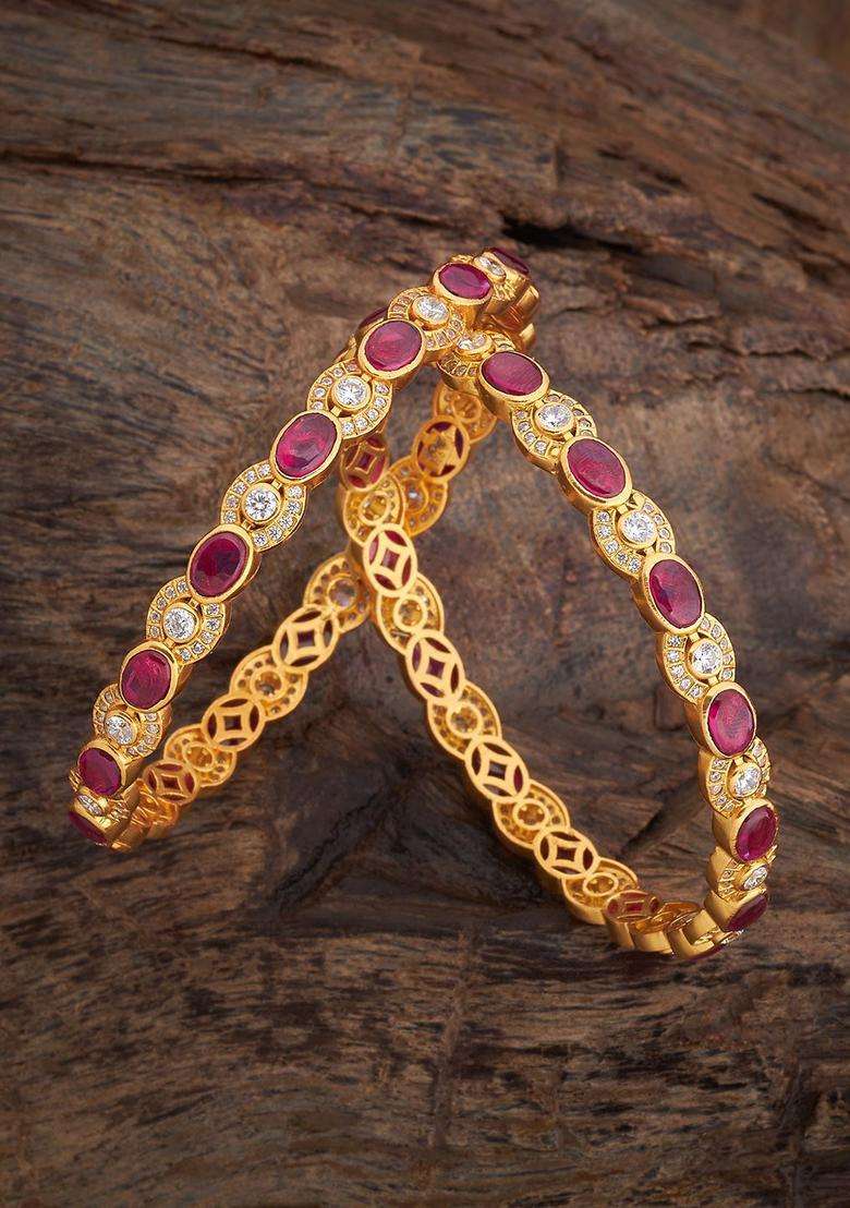 Embellished Bridal Ruby Gold-Plated 92.5 Silver Temple Bangle for Women | Traditional Temple Jewellery for Wedding & Festive Wear | Gift for Her - Indya