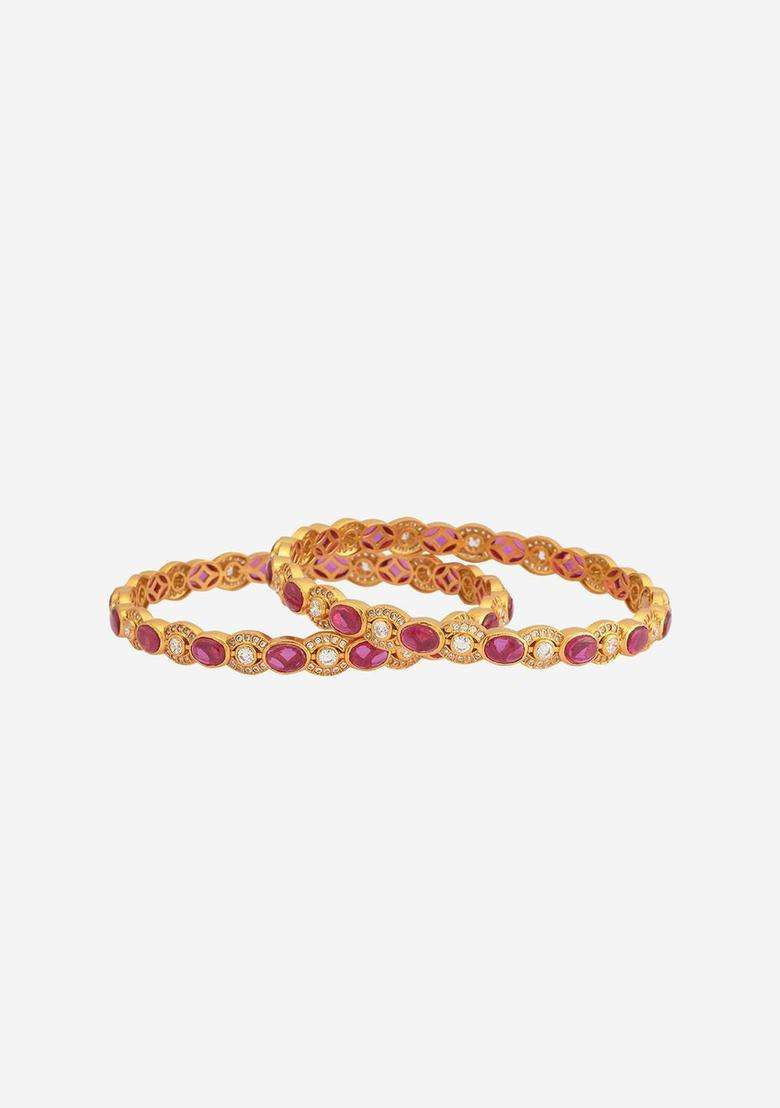 Embellished Bridal Ruby Gold-Plated 92.5 Silver Temple Bangle for Women | Traditional Temple Jewellery for Wedding & Festive Wear | Gift for Her - Indya