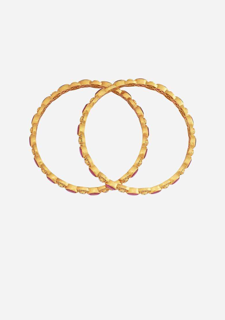 Embellished Bridal Ruby Gold-Plated 92.5 Silver Temple Bangle for Women | Traditional Temple Jewellery for Wedding & Festive Wear | Gift for Her - Indya