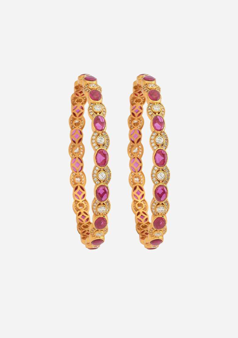 Embellished Bridal Ruby Gold-Plated 92.5 Silver Temple Bangle for Women | Traditional Temple Jewellery for Wedding & Festive Wear | Gift for Her - Indya
