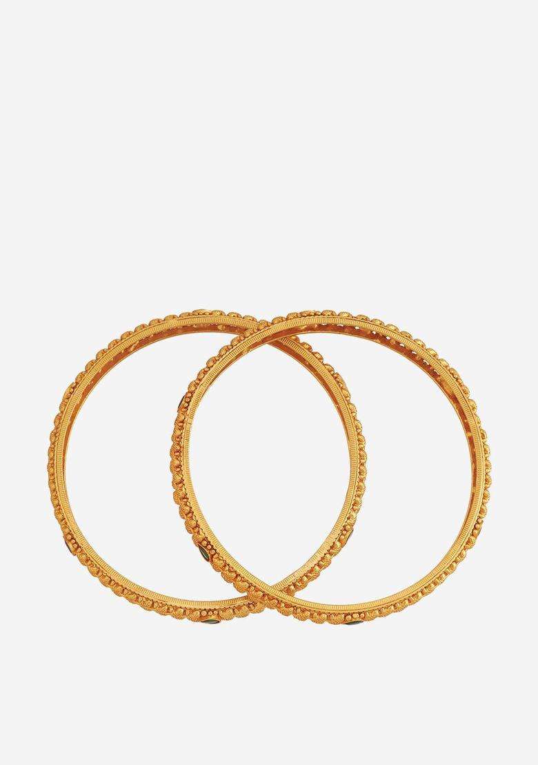 Gold-Plated Embellished Bridal Green 92.5 Silver Temple Bangle for Women | Traditional Temple Jewellery for Wedding & Festive Wear | Gift for Her - Indya