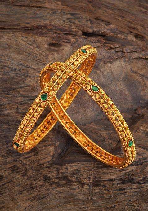 Gold-Plated Embellished Bridal Green 92.5 Silver Temple Bangle for Women | Traditional Temple Jewellery for Wedding & Festive Wear | Gift for Her