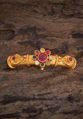 Embellished Bridal 92.5 Silver Gold-Plated Stone-Studded Bangle for Women | Traditional Temple Jewellery for Wedding & Festive Wear | Gift for Her