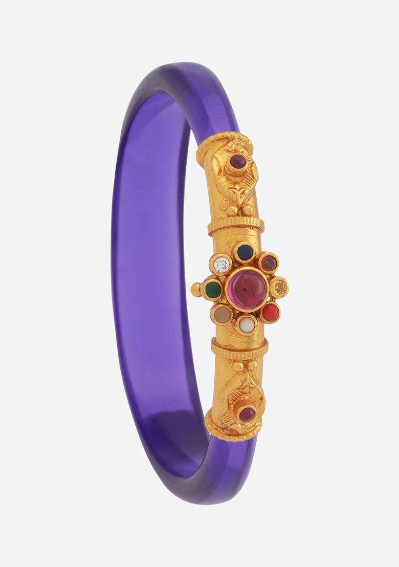 Embellished Bridal 92.5 Silver Gold-Plated Stone-Studded Bangle for Women | Traditional Temple Jewellery for Wedding & Festive Wear | Gift for Her - Indya