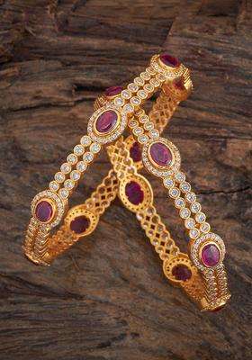 Pack of 2 Gold-Plated Artificial Stones Studded Bangles for Women | Traditional Temple Jewellery for Wedding & Festive Wear | Gift for Her