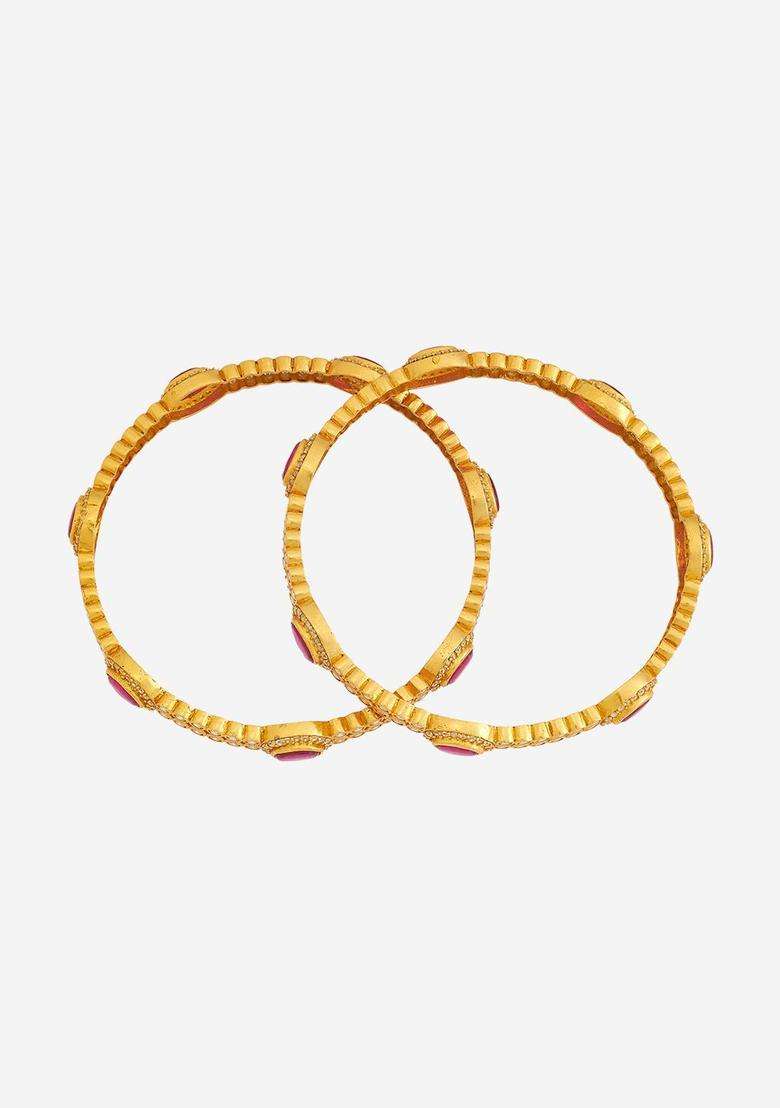 Pack of 2 Gold-Plated Artificial Stones Studded Bangles for Women | Traditional Temple Jewellery for Wedding & Festive Wear | Gift for Her - Indya