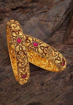 Pack of 2 Gold-Plated Artificial Stones Studded Bangles for Women | Traditional Temple Jewellery for Wedding & Festive Wear | Gift for Her