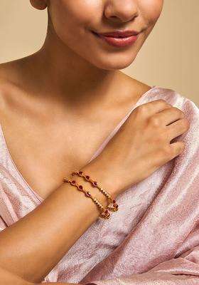 Set of 2 92.5 Pure Silver Gold-Plated Stone-Studded Bangles for Women | Traditional Temple Jewellery for Wedding & Festive Wear | Gift for Her