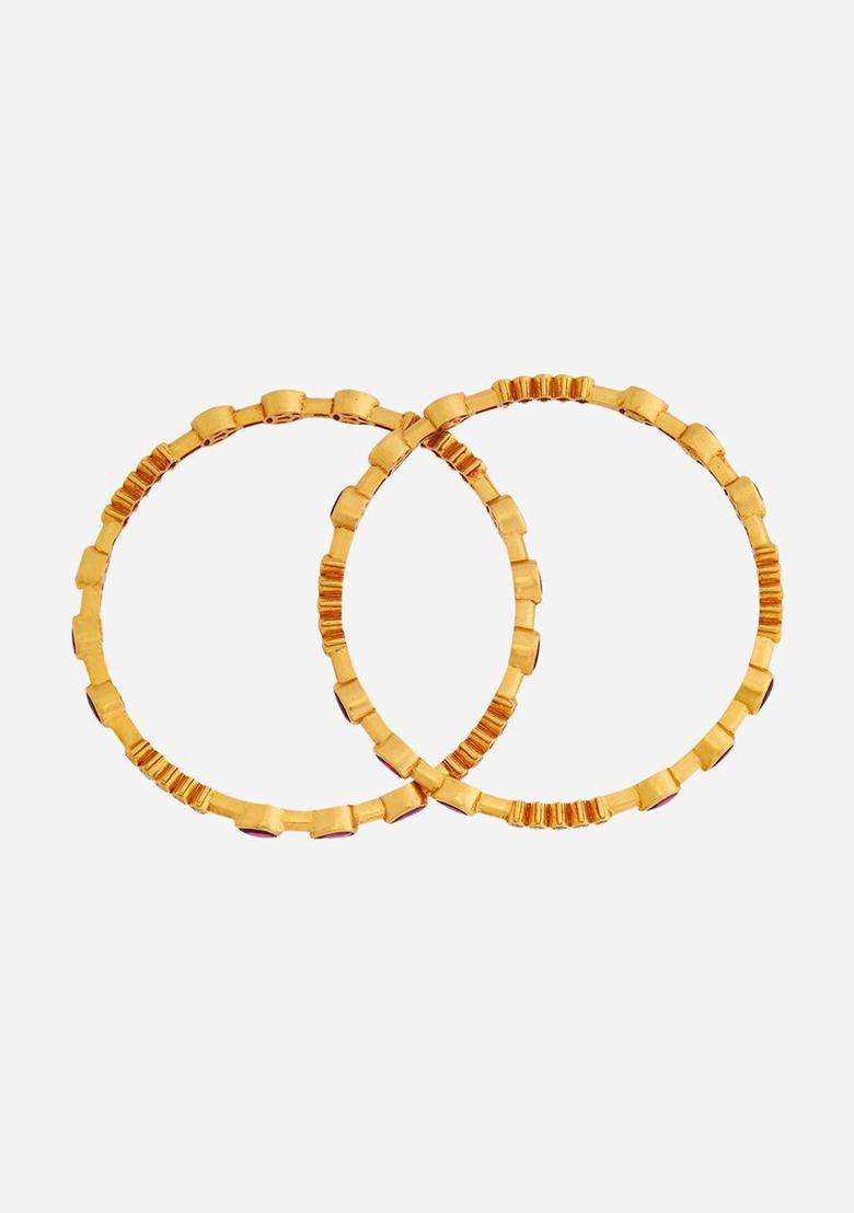 Set of 2 92.5 Pure Silver Gold-Plated Stone-Studded Bangles for Women | Traditional Temple Jewellery for Wedding & Festive Wear | Gift for Her - Indya