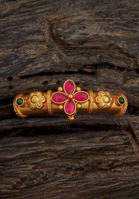 Embellished Bridal 92.5 Silver Gold-Plated Stone Temple Bangle for Women | Traditional Temple Jewellery for Wedding & Festive Wear | Gift for Her