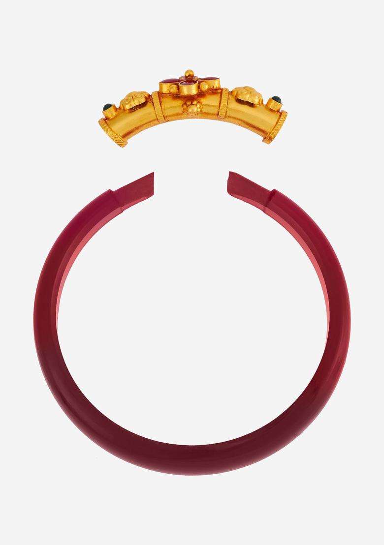 Embellished Bridal 92.5 Silver Gold-Plated Stone Temple Bangle for Women | Traditional Temple Jewellery for Wedding & Festive Wear | Gift for Her - Indya