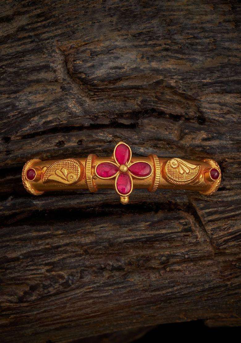 Embellished Bridal 92.5 Silver Gold-Plated Temple Bangle for Women | Traditional Temple Jewellery for Wedding & Festive Wear | Gift for Her - Indya