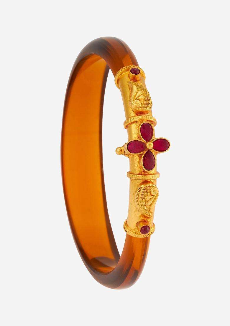 Embellished Bridal 92.5 Silver Gold-Plated Temple Bangle for Women | Traditional Temple Jewellery for Wedding & Festive Wear | Gift for Her - Indya