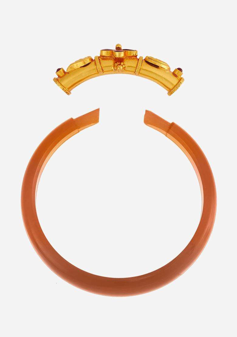 Embellished Bridal 92.5 Silver Gold-Plated Temple Bangle for Women | Traditional Temple Jewellery for Wedding & Festive Wear | Gift for Her - Indya