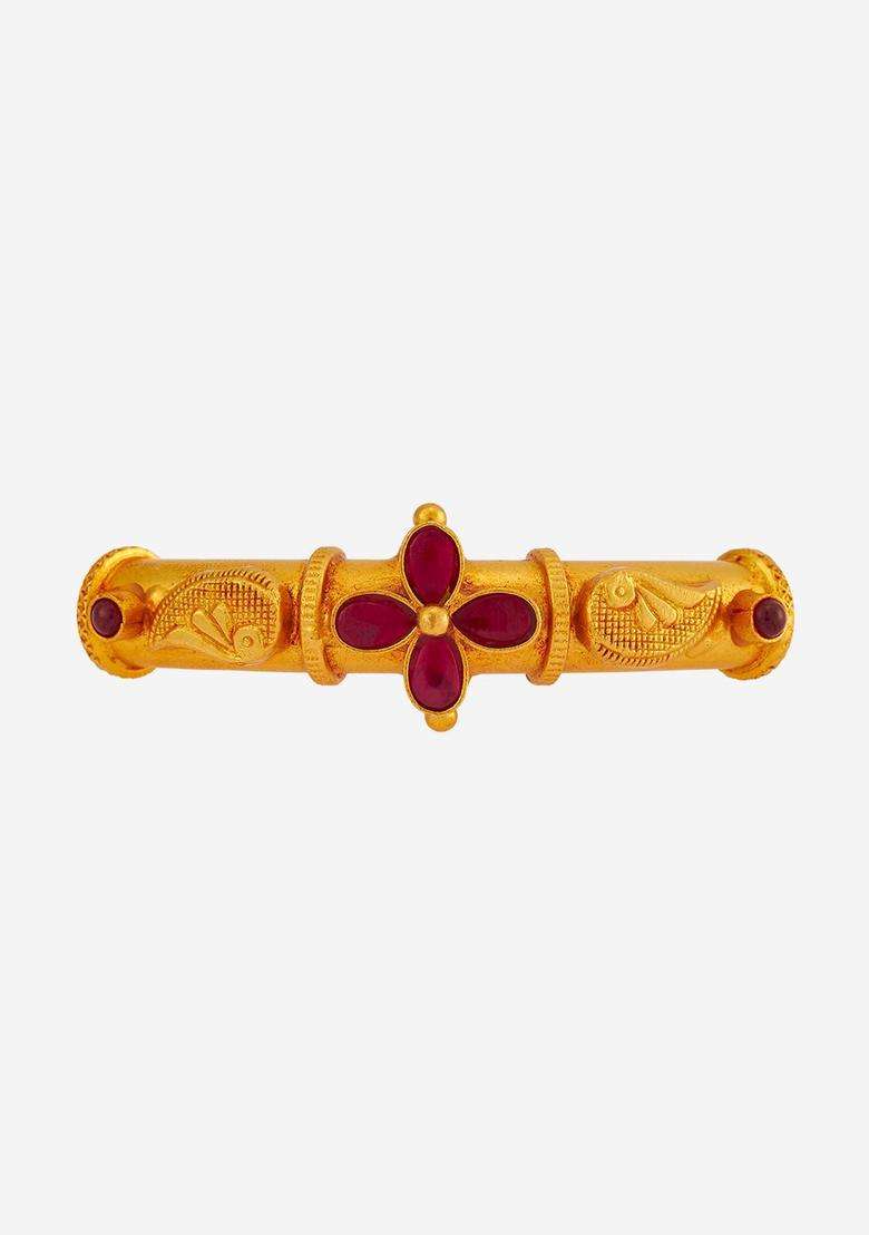 Embellished Bridal 92.5 Silver Gold-Plated Temple Bangle for Women | Traditional Temple Jewellery for Wedding & Festive Wear | Gift for Her - Indya