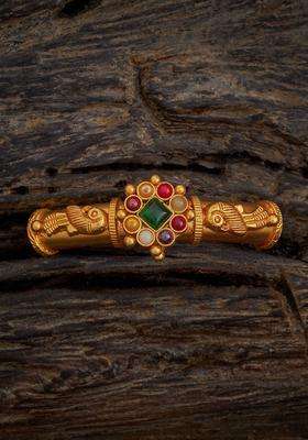 Gold-Plated Embellished Bridal & Stone 92.5 Silver Temple Bangle for Women | Traditional Temple Jewellery for Wedding & Festive Wear | Gift for Her