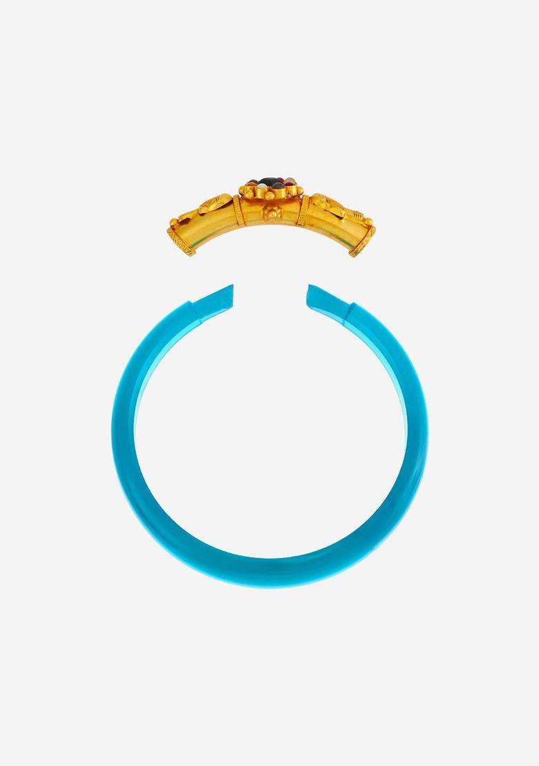 Gold-Plated Embellished Bridal & Stone 92.5 Silver Temple Bangle for Women | Traditional Temple Jewellery for Wedding & Festive Wear | Gift for Her - Indya