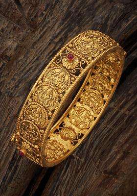 92.5 Pure Silver Gold-Plated Temple Ruby Ethnic Bangle for Women | Traditional Temple Jewellery for Wedding & Festive Wear | Gift for Her